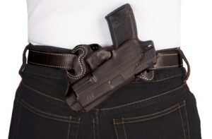 DESANTIS SMALL OF BACK HOLSTER - RH OWB LEATHER COLT 1911 BLACK