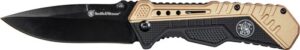 S&W KNIFE BLACK/FDE SPRING AST - 3.5" BLACK BLADE RUB/ALUM