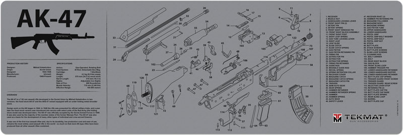TEKMAT ARMORERS BENCH MAT - 12"X36" AK-47 GREY