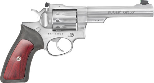 RUGER GP100 22LR 6" ADJ. SGTS - STAINLESS RUBBER W/HDWD INSERT