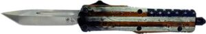 TEMPLAR KNIFE SMALL OTF WOOD - US FLAG 2.75" SILVER TANTO