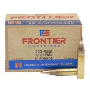 Hornady Frontier Rifle Ammunition . 223 Rem 55 gr FMJ 3240 fps 50/ct(Oriented)
