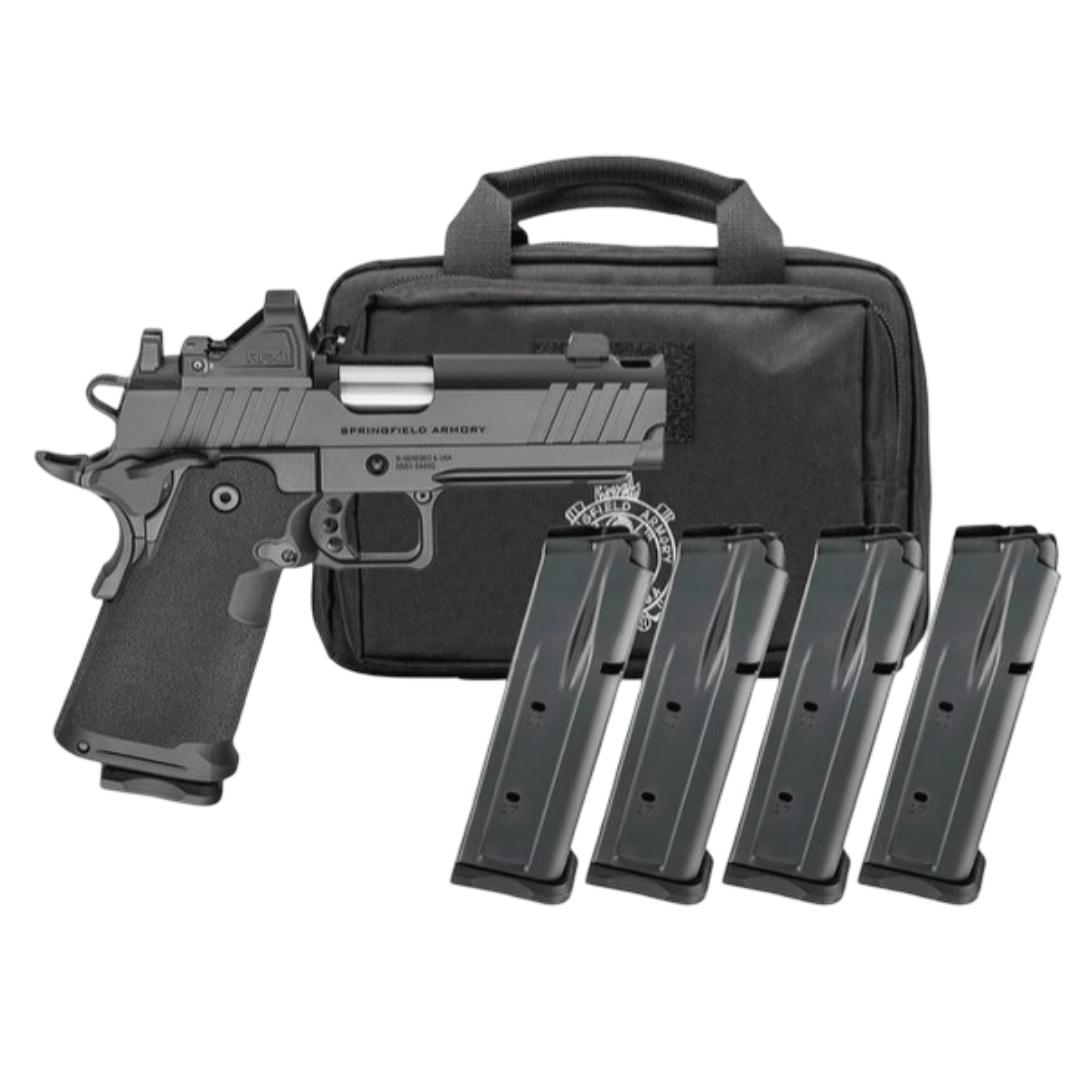Springfield Armory Gear Pac 1911 DS Prodigy Comp Handgun 9mm Luger 17(3) &20(1)rd Magazines 4.25" Barrel Black Viridian Green Dot Bag