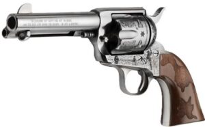 E.M.F. COWPOKE 357 MAG 4.75" - ENGRAVED NICKEL WOOD