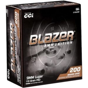 CCI Blazer Brass Handgun Ammunition 9mm Luger 115gr FMJ 1145 fps 200/ct