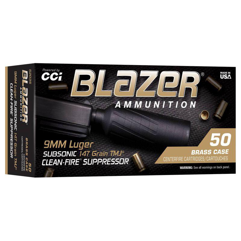 CCI Blazer Brass Clean-Fire Suppressor Handgun Ammunition 9mm Luger 147gr TMJ 900 fps 50/ct